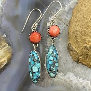 Elegant Silver Earrings with Blue and Coral Stones